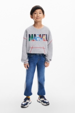 Pantaloni jogger denim albastru cu talie elastică