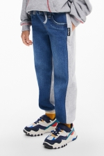 Pantaloni jogger denim albastru cu talie elastică