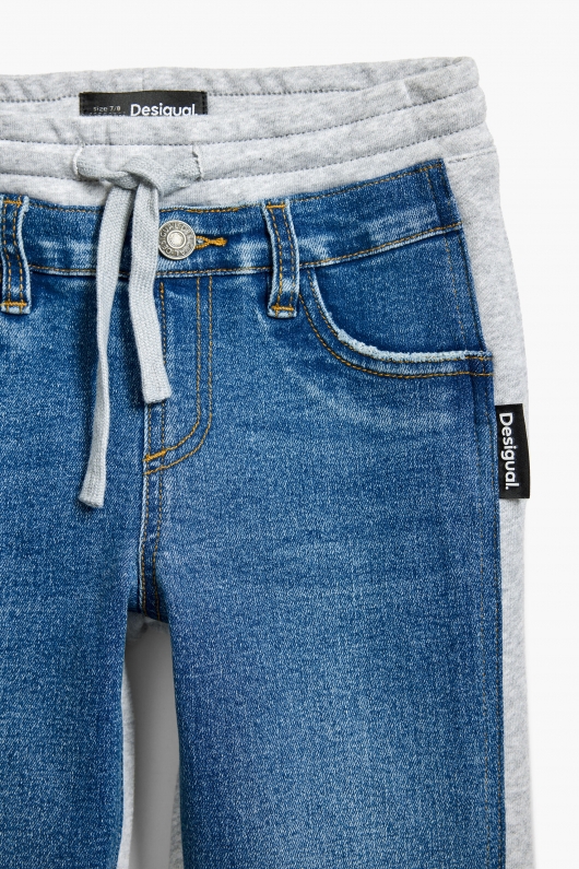 Pantaloni jogger denim albastru cu talie elastică