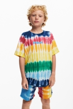 Tricou multicolor tie-dye cu mâneci scurte