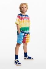Tricou multicolor tie-dye cu mâneci scurte