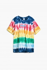 Tricou multicolor tie-dye cu mâneci scurte