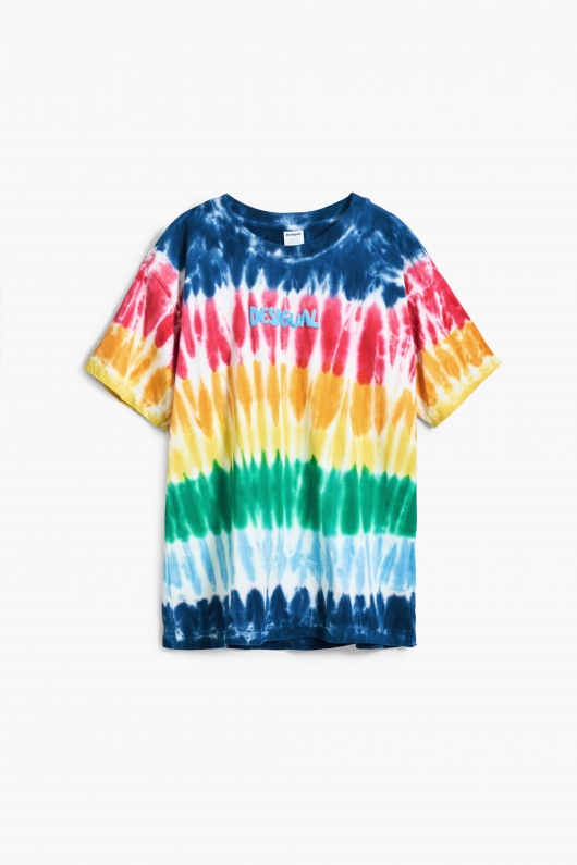 Tricou multicolor tie-dye cu mâneci scurte