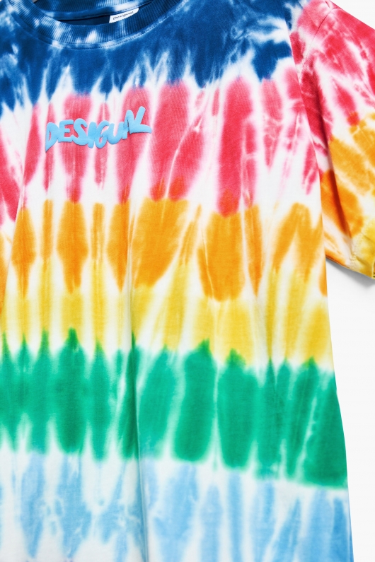 Tricou multicolor tie-dye cu mâneci scurte