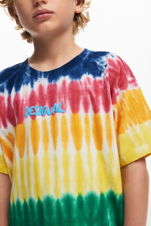 Tricou multicolor tie-dye cu mâneci scurte