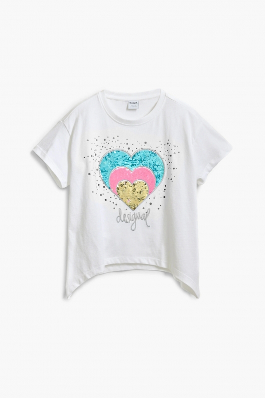 Tricou alb cu inimă din paiete strălucitoare
