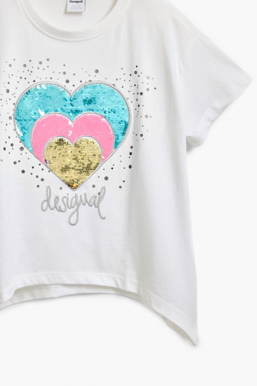 Tricou alb cu inimă din paiete strălucitoare