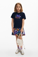 Rochie bleumarin scurtă cu imprimeu floral