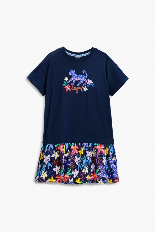 Rochie bleumarin scurtă cu imprimeu floral