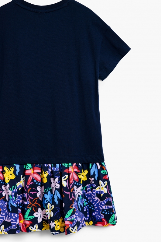 Rochie bleumarin scurtă cu imprimeu floral