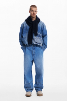 Pantaloni denim albastru cu croială balon