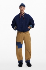 Pantaloni bej casual cu talie înaltă