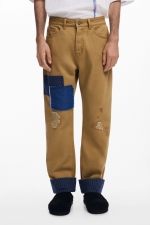 Pantaloni bej casual cu talie înaltă