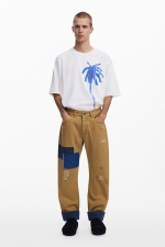 Pantaloni bej casual cu talie înaltă