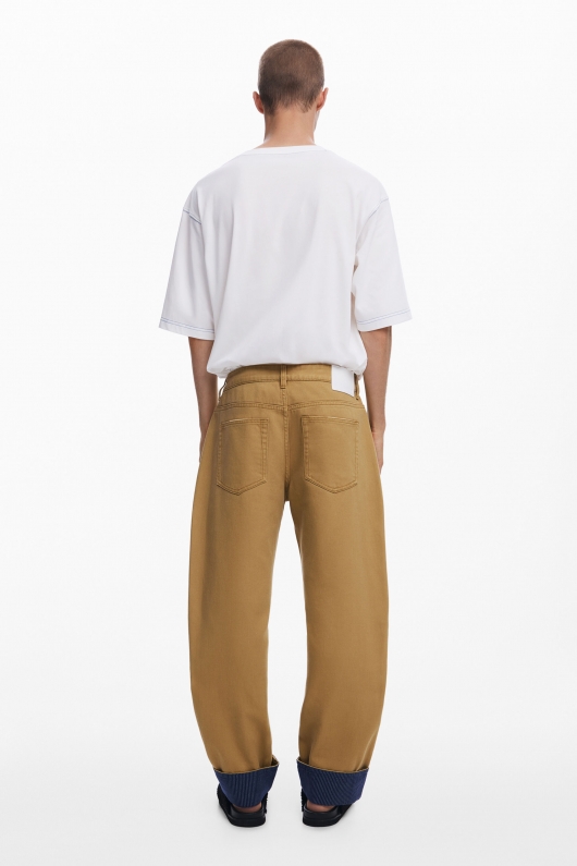 Pantaloni bej casual cu talie înaltă