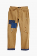 Pantaloni bej casual cu talie înaltă