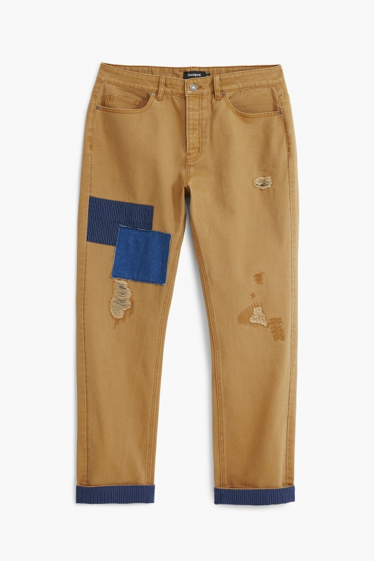 Pantaloni bej casual cu talie înaltă