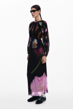 Bluză neagră casual cu imprimeu floral colorat