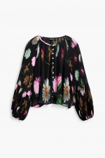 Bluză neagră casual cu imprimeu floral colorat
