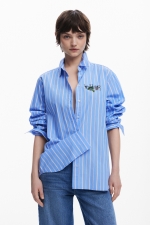 Cămașă casual cu dungi albastre și design floral