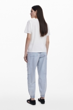 Pantaloni jogger denim albastru cu talie elastică