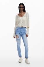 Blugi skinny albastri cu efect decolorat