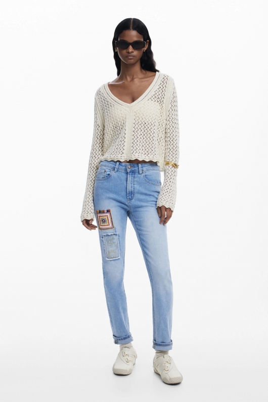 Blugi skinny albastri cu efect decolorat