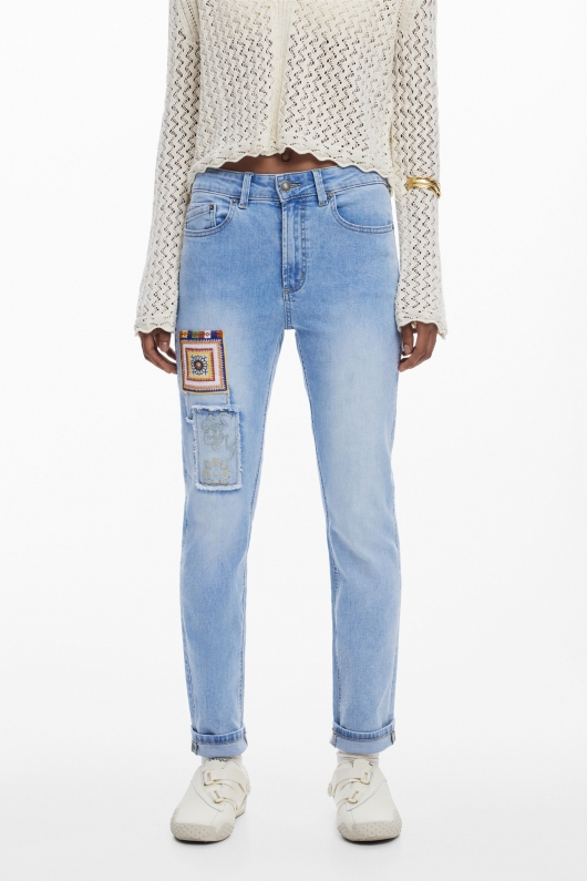 Blugi skinny albastri cu efect decolorat