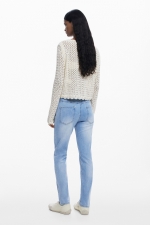 Blugi skinny albastri cu efect decolorat