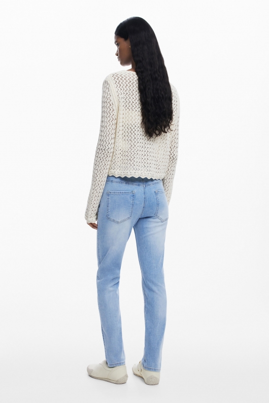 Blugi skinny albastri cu efect decolorat