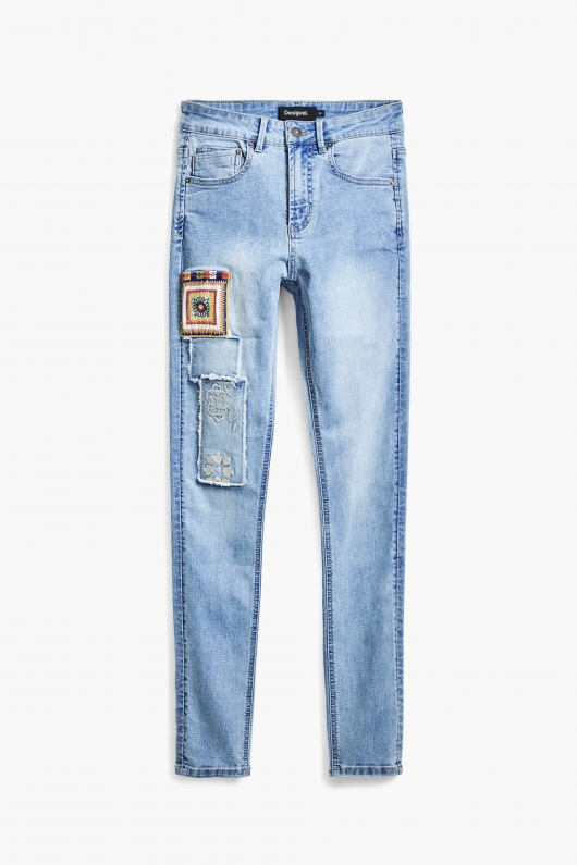 Blugi skinny albastri cu efect decolorat