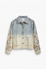 Jachetă denim albastră cu broderie florală