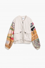 Jachetă bomber bej cu broderie mandala
