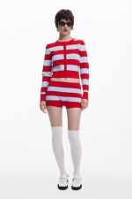 Cardigan lung slim cu dungi alb-negru