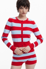 Cardigan lung slim cu dungi alb-negru