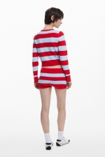 Cardigan lung slim cu dungi alb-negru