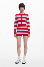 Cardigan lung slim cu dungi alb-negru