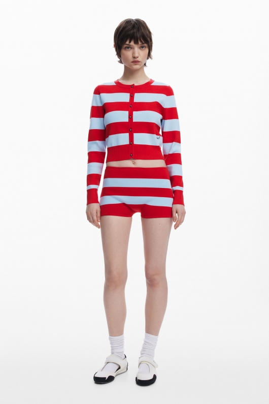 Cardigan lung slim cu dungi alb-negru
