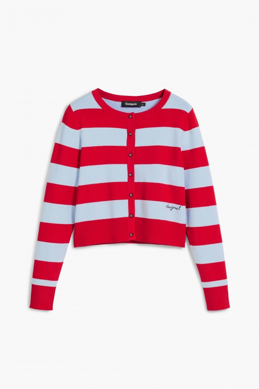 Cardigan lung slim cu dungi alb-negru