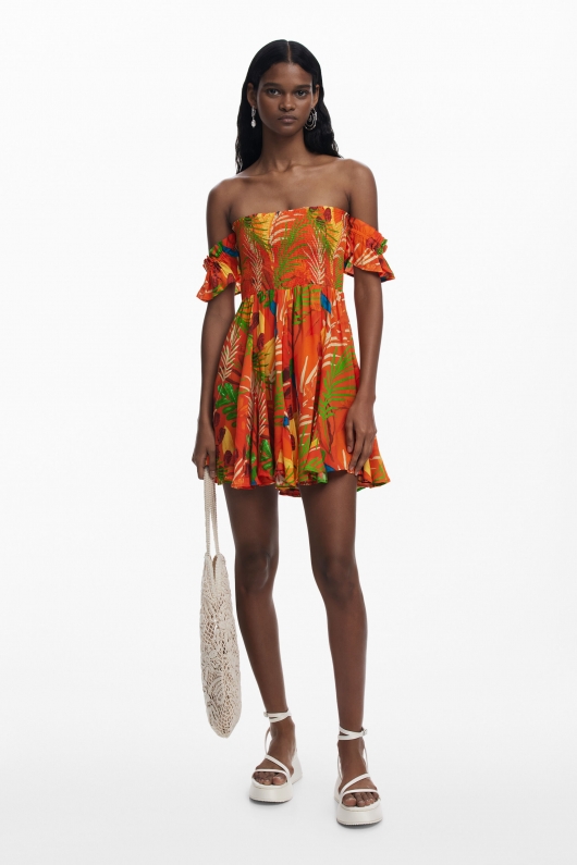 Rochie scurtă de plajă cu imprimeu tropical