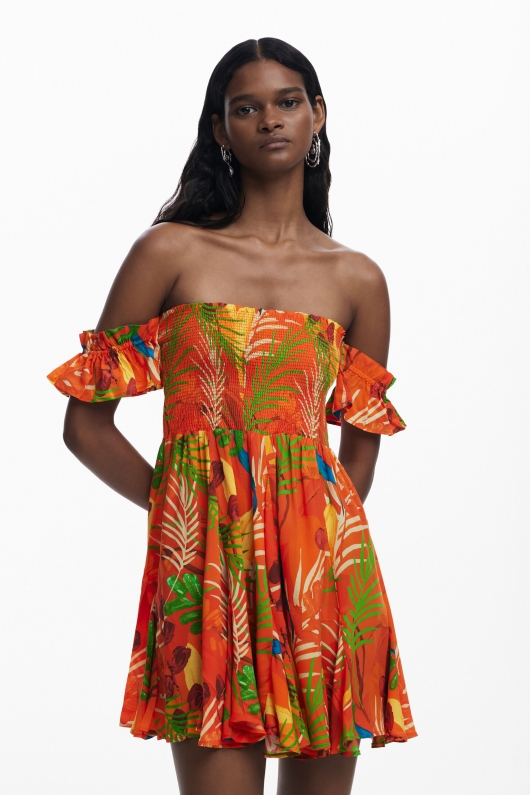 Rochie scurtă de plajă cu imprimeu tropical