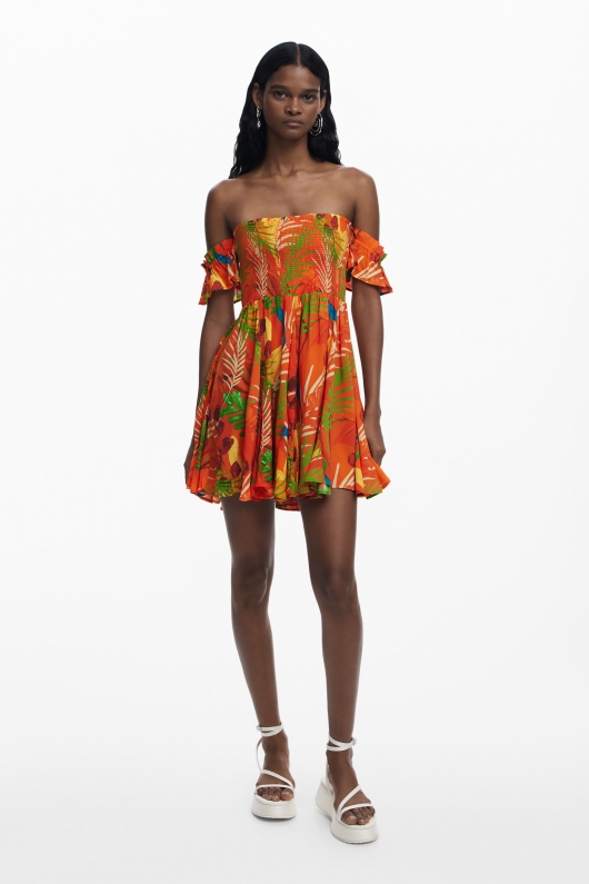 Rochie scurtă de plajă cu imprimeu tropical
