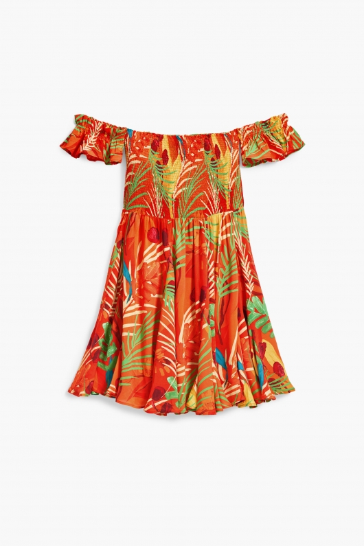 Rochie scurtă de plajă cu imprimeu tropical