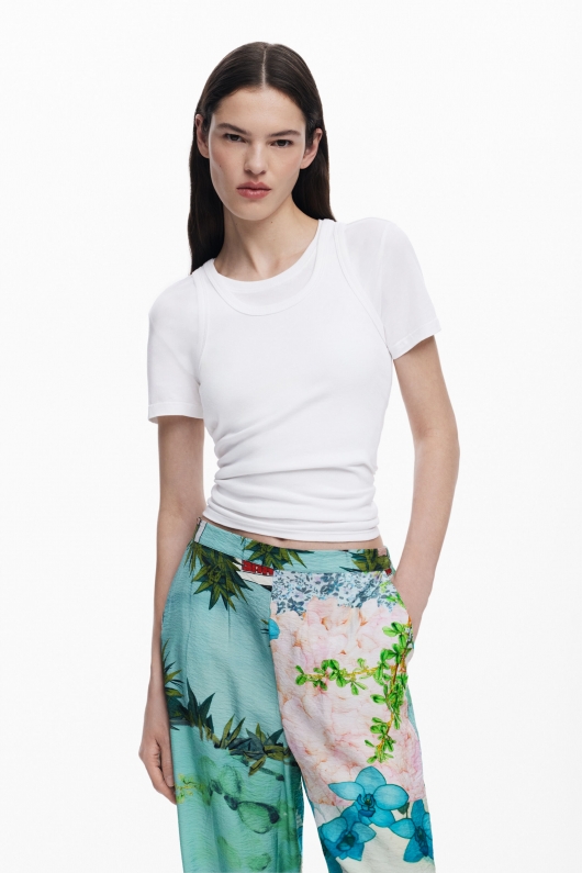 Pantaloni casual cu print floral multicolor