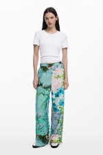 Pantaloni casual cu print floral multicolor