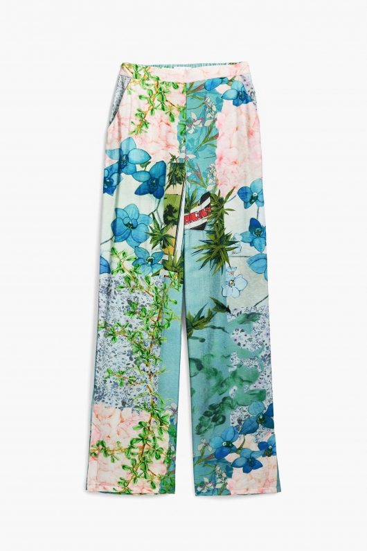Pantaloni casual cu print floral multicolor