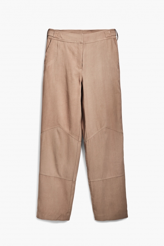 Pantaloni bej utilitari cu croială dreaptă