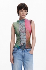 Top mulat multicolor din tulle cu imprimeu Arty