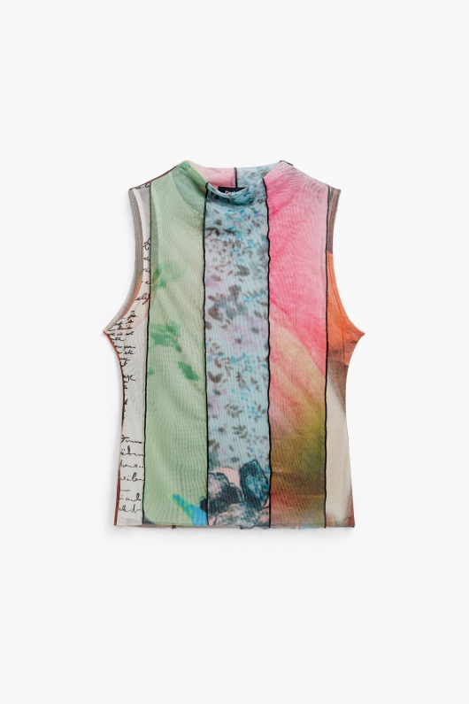 Top mulat multicolor din tulle cu imprimeu Arty