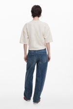 Tricou cropped alb cu imprimeu fructe și tiv bufant